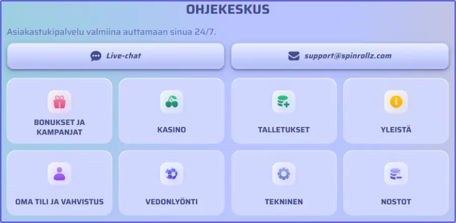 Spinrollz Casino Asiakaspalvelumme